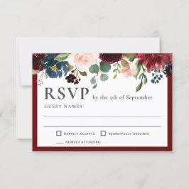 RSVP de Casamento Floral Elegante de Borgonha e Ma