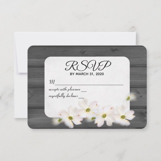 RSVP de casamento floral em madeira negra (Frente)