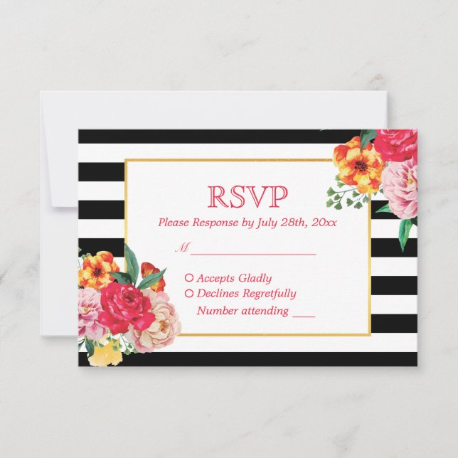 RSVP de Casamento Floral Floral de Pensão Clássica (Frente)