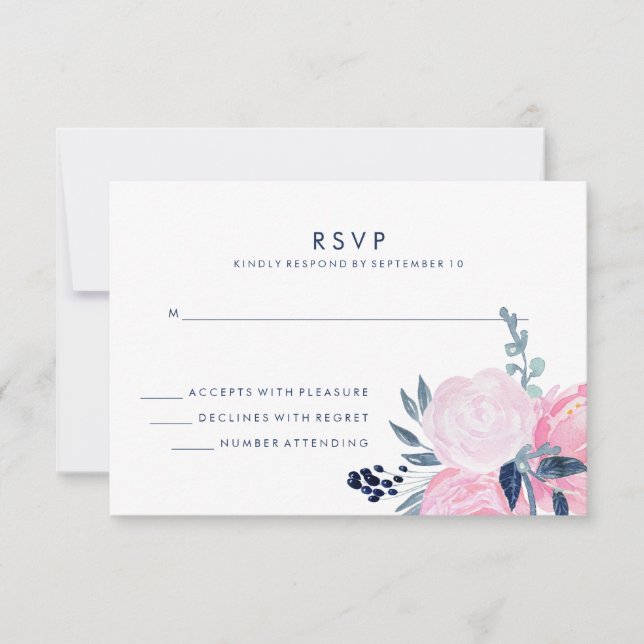 RSVP de Casamento Floral Moderno, Cor-de-rosa e Ma (Frente)