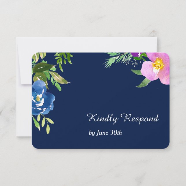 RSVP de Casamento Floral Moderno Violet Azul do ma (Frente)