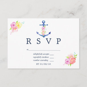 RSVP de casamento floral náutico em aquarela