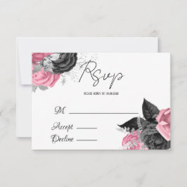 RSVP de Casamento Floral Negro e Rosa de Luxo