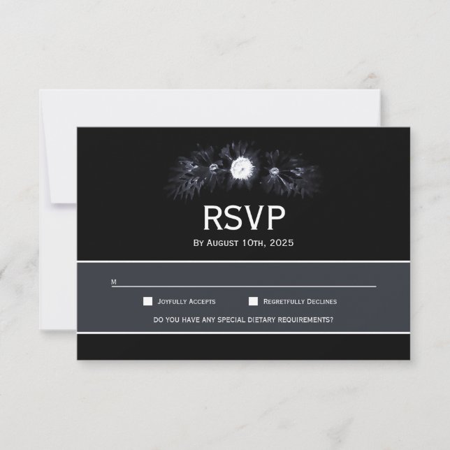 RSVP de Casamento Floral Negro Elegante (Frente)