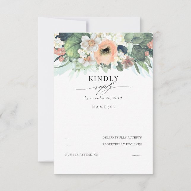 RSVP de Casamento Floral Pêssego e Branco (Frente)