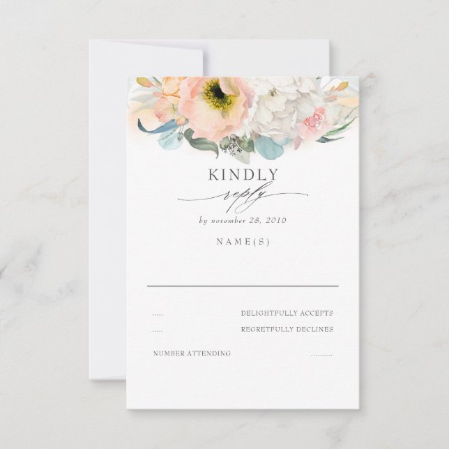RSVP de Casamento Floral Pêssego e Branco (Frente)