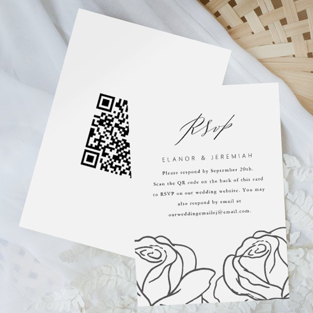 RSVP de Casamento Floral Preto Elegante com Código (Criador carregado)