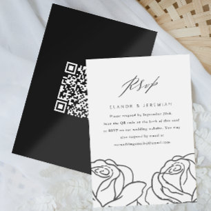 RSVP de Casamento Floral Preto Elegante com Código