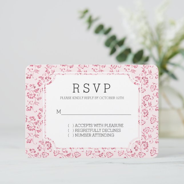 RSVP de Casamento Floral Romântico Blush Cor-de-Ro (Em pé/Frente)