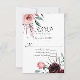 RSVP de Casamento Floral Rosa e Borrelha