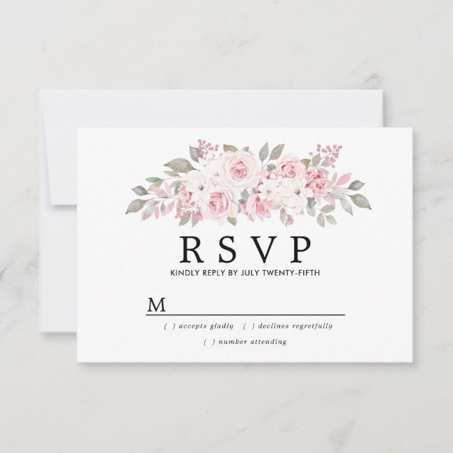 RSVP de Casamento Floral Rosa-Rosa-Blush (Frente)