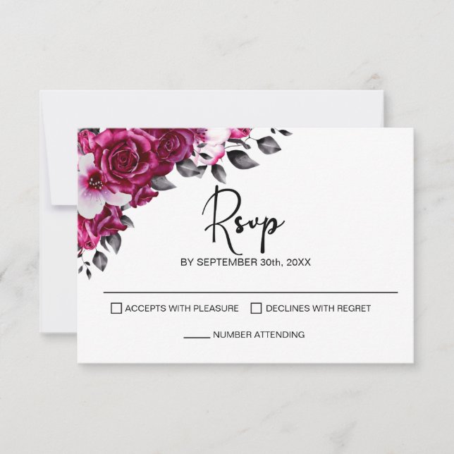RSVP de Casamento Floral Rosa Rosa Rosa Rosa Rosa  (Frente)