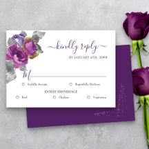RSVP de Casamento Floral Roxo com Opções de Refeiç