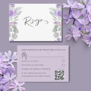 RSVP de Casamento Floral Roxo Rústico com Eucalipt