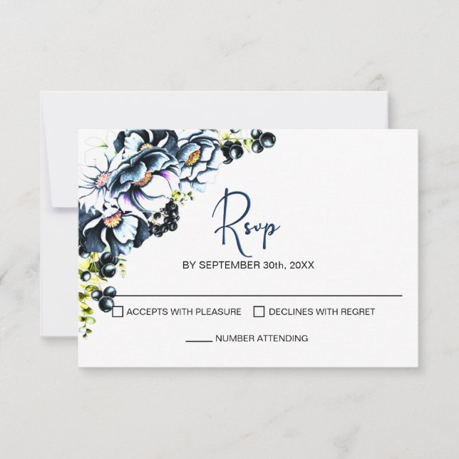 RSVP de Casamento Floral Rustic Blue (Frente)