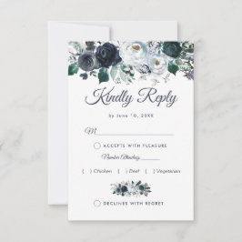 RSVP de Casamento Floral Rustic Boho Blue com Menu