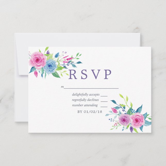 RSVP de Casamento Floral Ultra Violet Watercolor (Frente)
