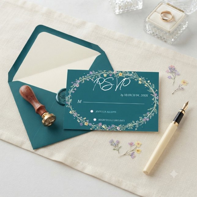RSVP de Casamento Floral Verde Azul (Criador carregado)