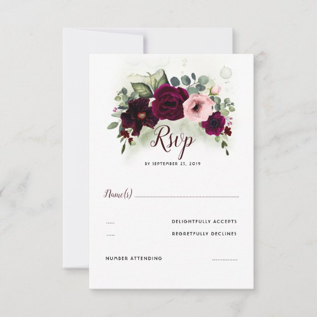RSVP de Casamento Floral Vermelho Burgundy (Frente)