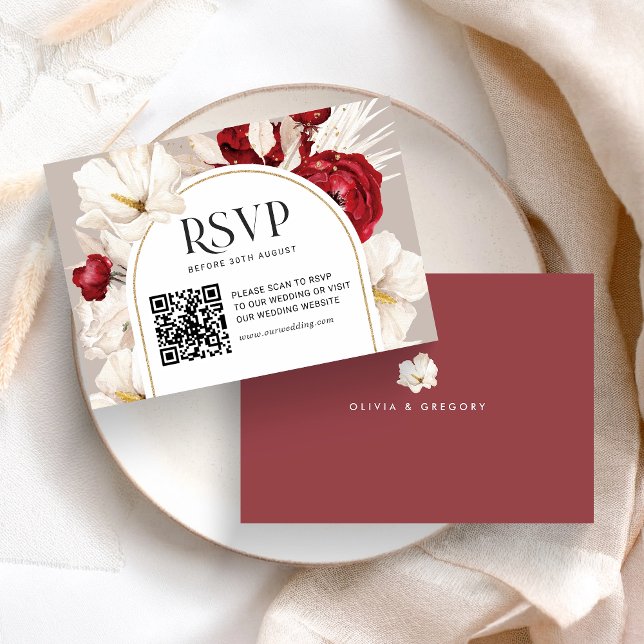 RSVP de casamento floral vermelho e branco da Ruby (Criador carregado)