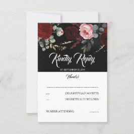RSVP de Casamento Floral Vermelho Negro e Borgonha