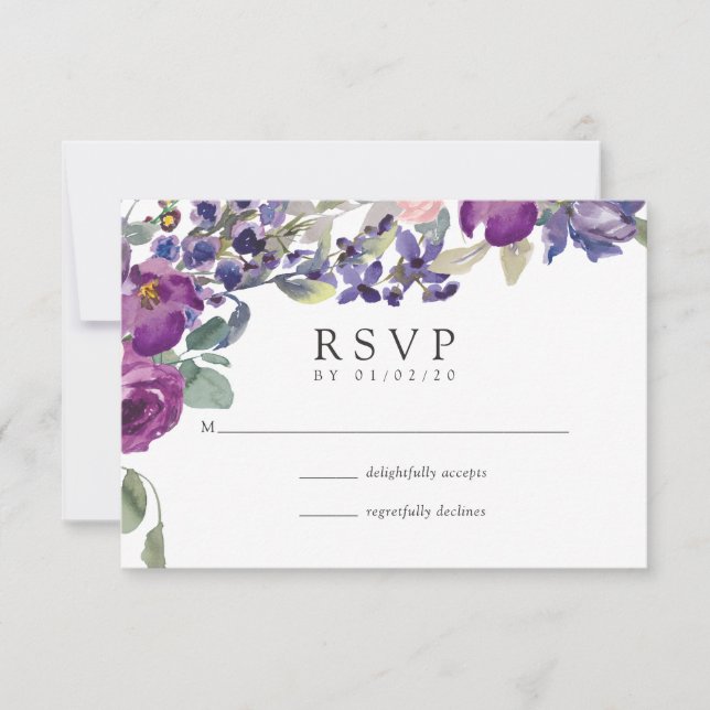 RSVP de Casamento Floral Violet e Plum (Frente)
