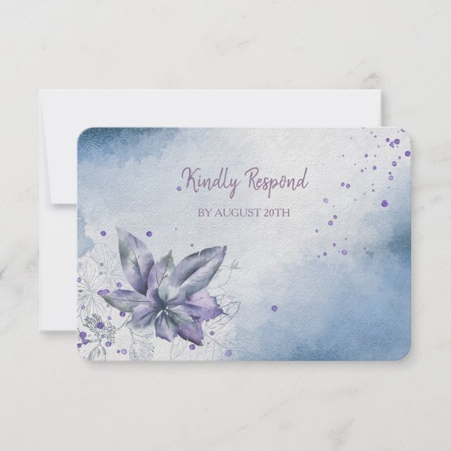 RSVP de Casamento Floral Violeta Azul Moderno (Frente)