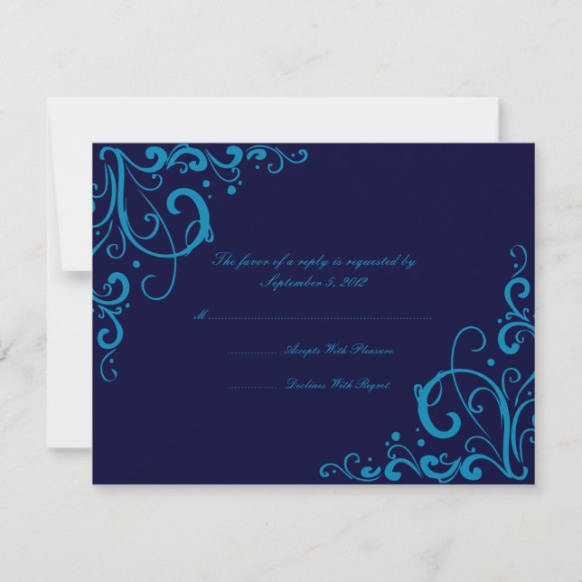 RSVP de Casamento Floreado Azul Escuro (Frente)