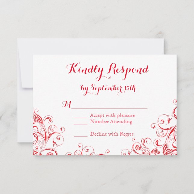 RSVP de Casamento Flourado Elegante Vermelho e Bra (Frente)