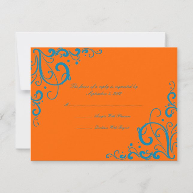 RSVP de Casamento Flourado Laranja e Azul (Frente)