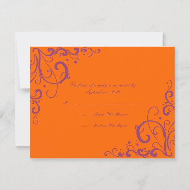 RSVP de Casamento Flourado Roxo e Laranja (Frente)