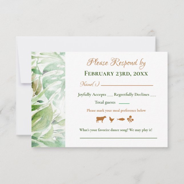 RSVP de Casamento Folhas de Monstera Dourado Geomé (Frente)