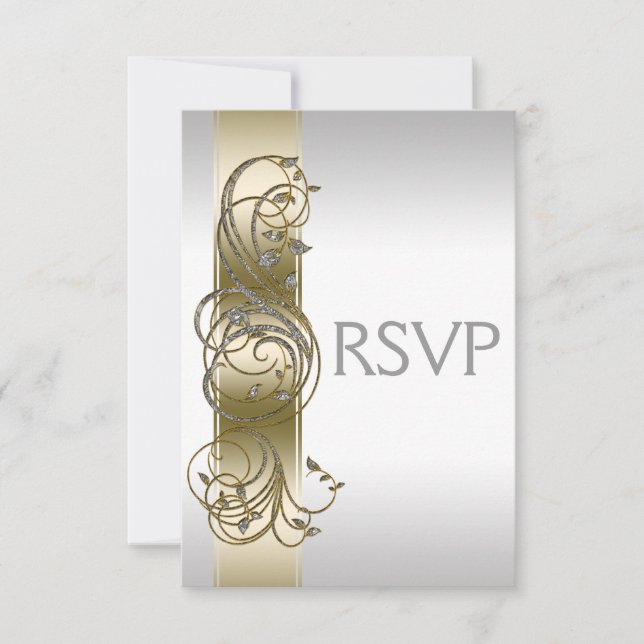RSVP de Casamento Formal do Ornamentado Silver Dou (Frente)