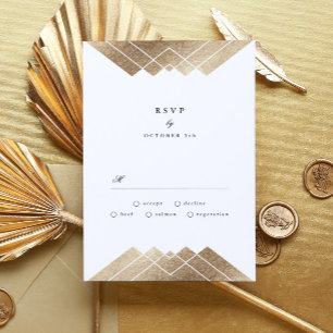 RSVP de Casamento Gatsby Dourado Geométrico Branc