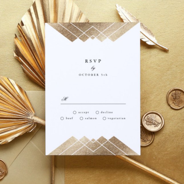 RSVP de Casamento Gatsby Dourado Geométrico Branca (Criador carregado)