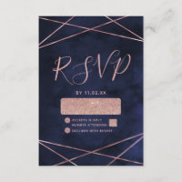 RSVP de Casamento Geométrico Dourado Azul e Rosa