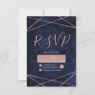 RSVP de Casamento Geométrico Dourado Azul e Rosa