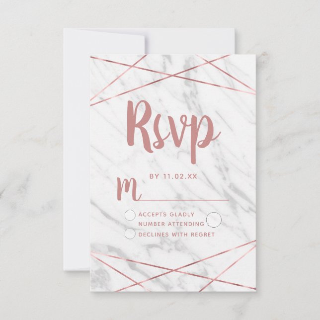 RSVP de Casamento Geométrico Dourado do Mármore Br (Frente)