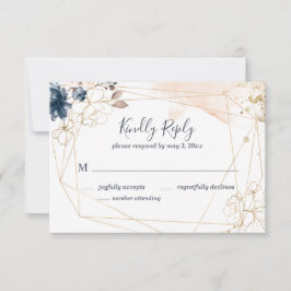 RSVP de casamento geométrico em marinho, ouro e es