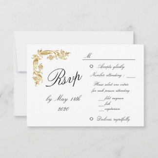 RSVP de Casamento Glamoroso Dourado Elegante Branc