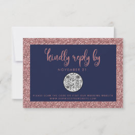 RSVP de Casamento Glitter Dourado Rosa Azul Marinh