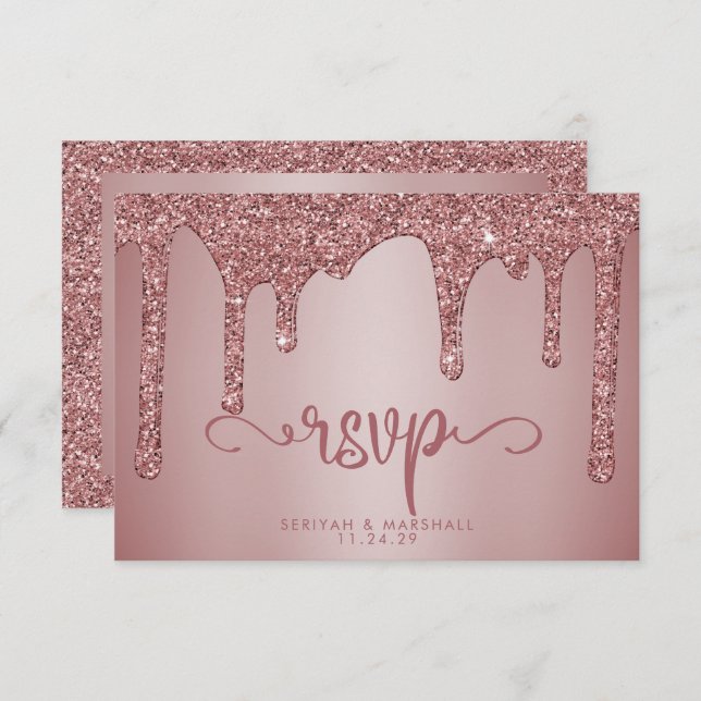 RSVP de Casamento Glitter Sparkle Dourado do Rosa  (Frente/Verso)