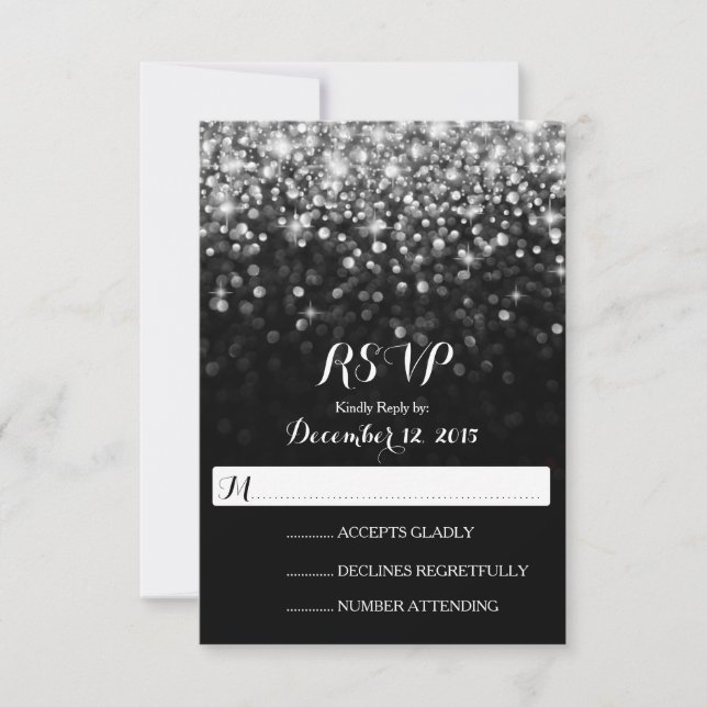 RSVP de Casamento Glitz Glam de Silver Black Holly (Frente)