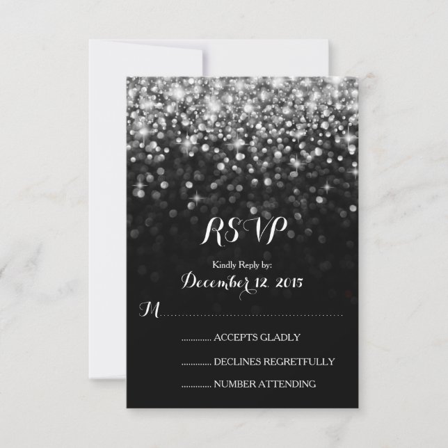 RSVP de Casamento Glitz Glam de Silver Black Holly (Frente)