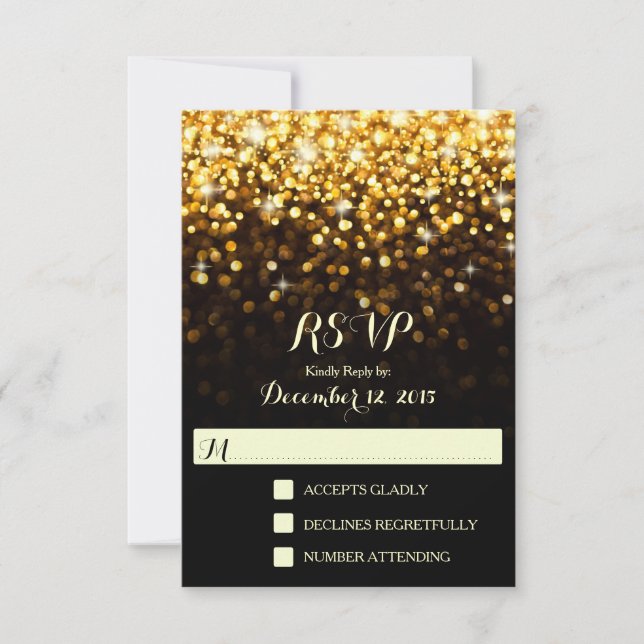 RSVP de Casamento Glitz Glitz Negro Dourado Hollyw (Frente)