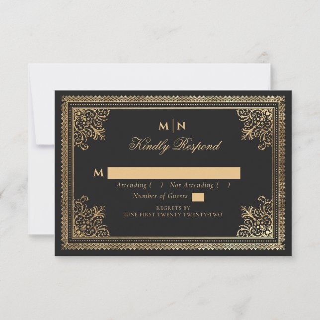 RSVP de casamento gótico dourado vitoriano vintage (Frente)