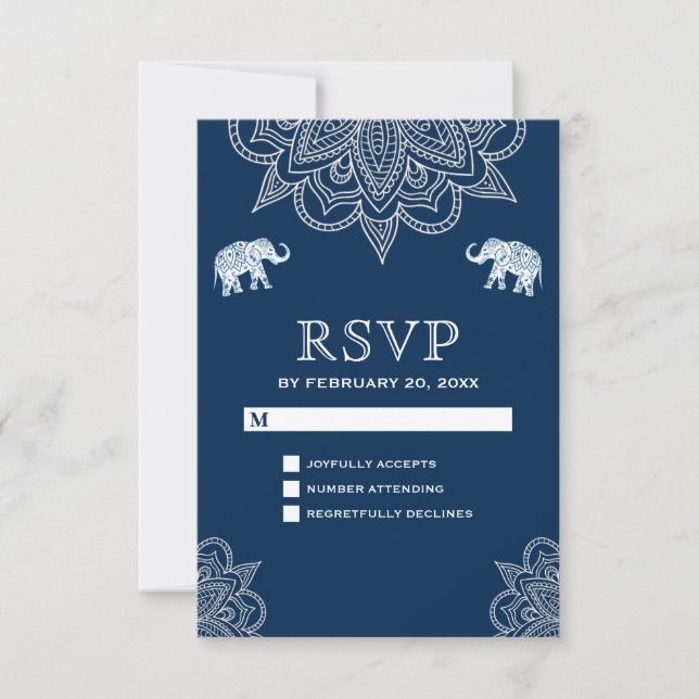 RSVP de Casamento Índio do Marinho Azul Henna (Frente)