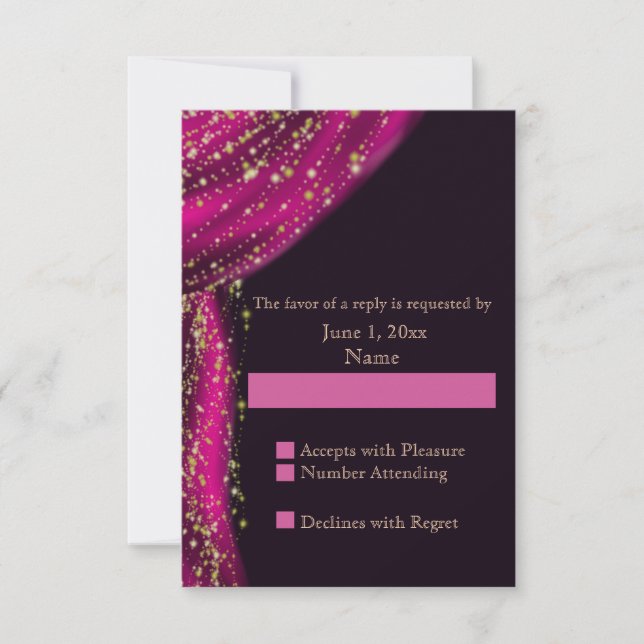 RSVP de Casamento Magenta e Dourado das Noites Ára (Frente)
