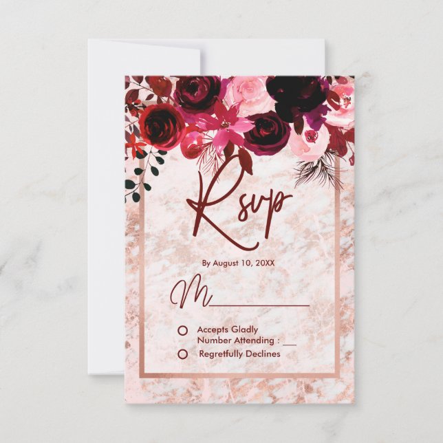 RSVP de Casamento Marmoreado Dourado da Burgundy F (Frente)