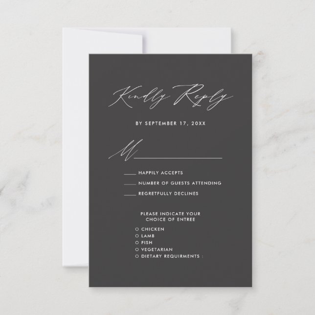 RSVP de Casamento Minimalista da Cinza Moderna Ele (Frente)